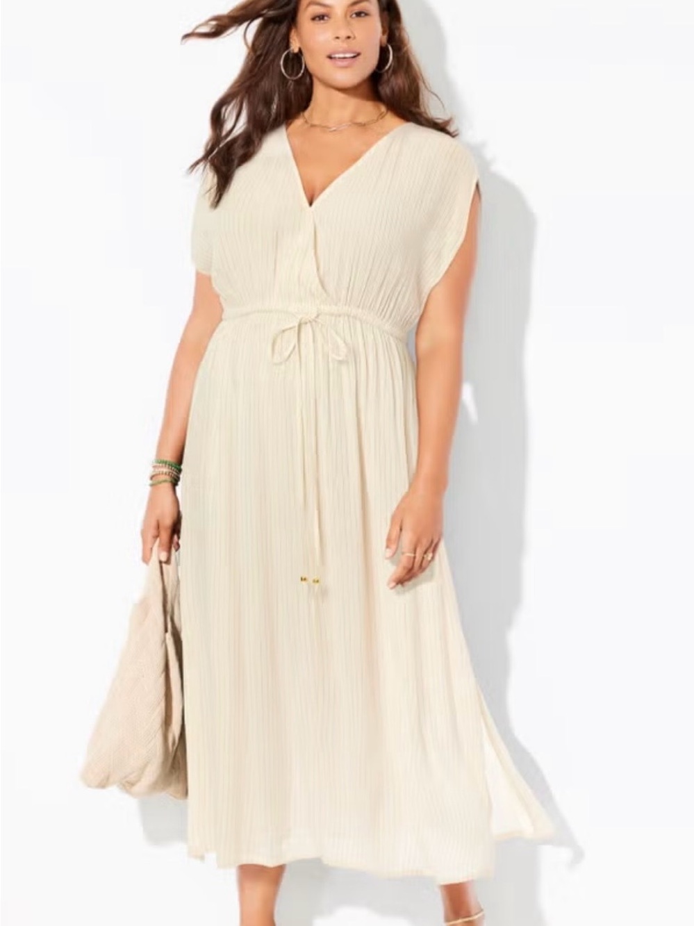 Shimmery Ivory V-Neck Maxi Swim Cover, Size 14/16 - NWT